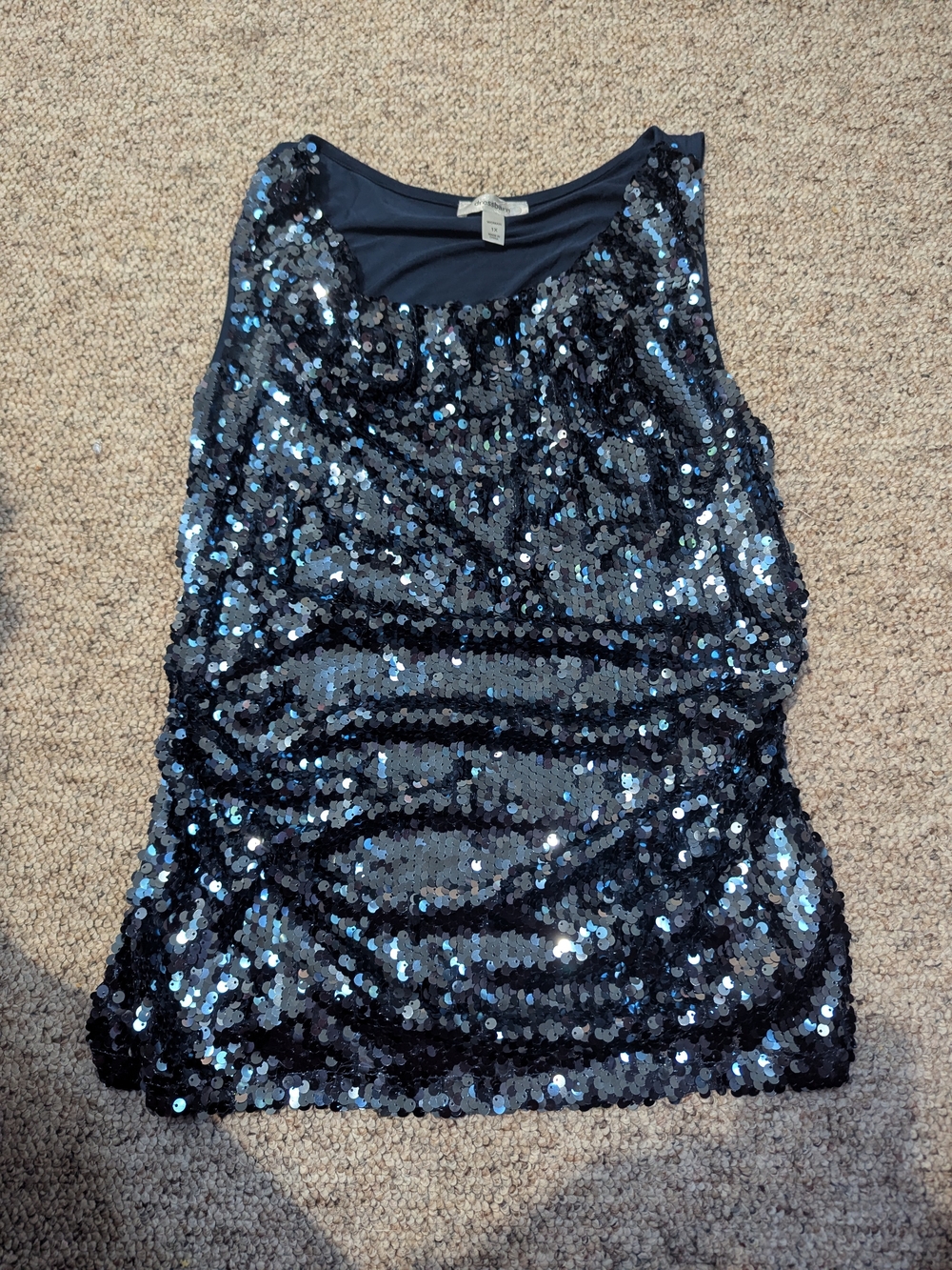 Dress Barn Black Sequin Tank Top with Iridescent Shine